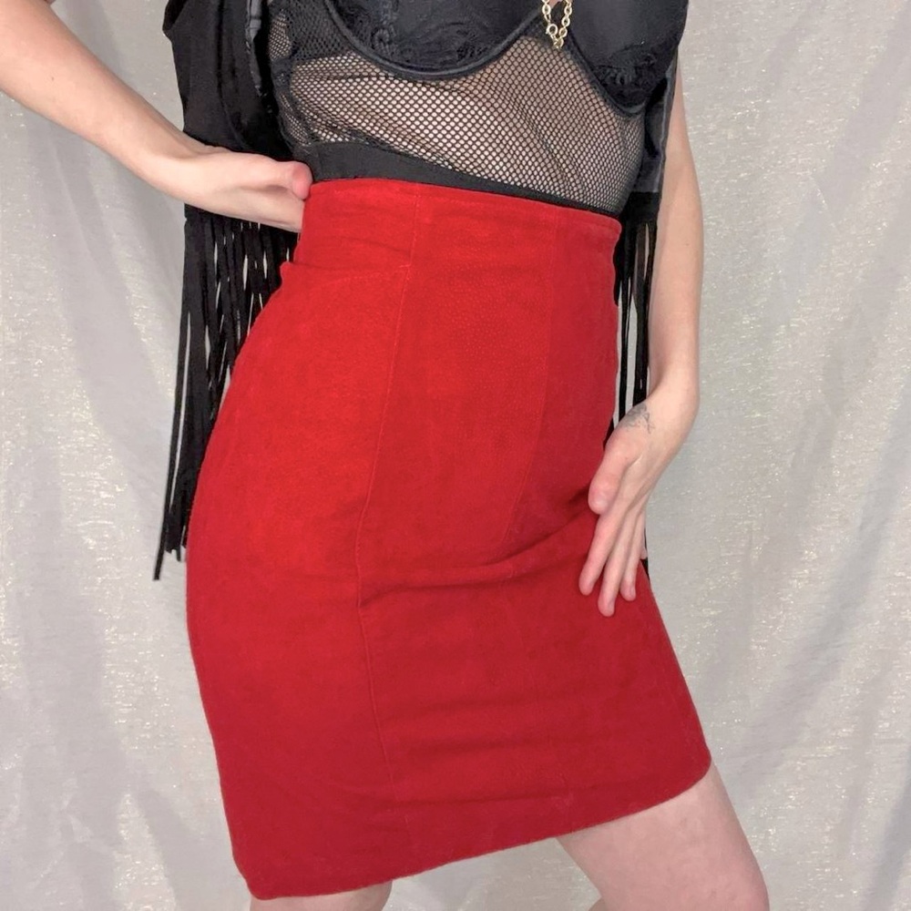 80’s cherry red Wilson’s leather pencil skirt